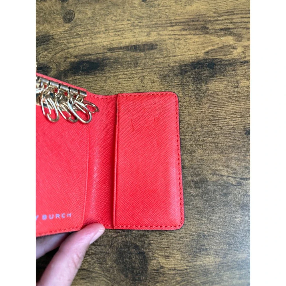Tory Burch Robinson 6 Key Case Red Saffiano Leather Gold Logo Wallet